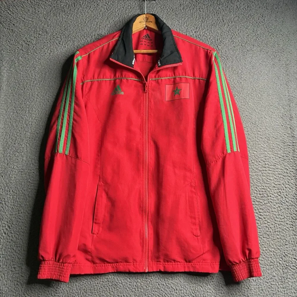 Adidas Track Jacket Mens Small Red Morocco Soccer National Team Full Zip